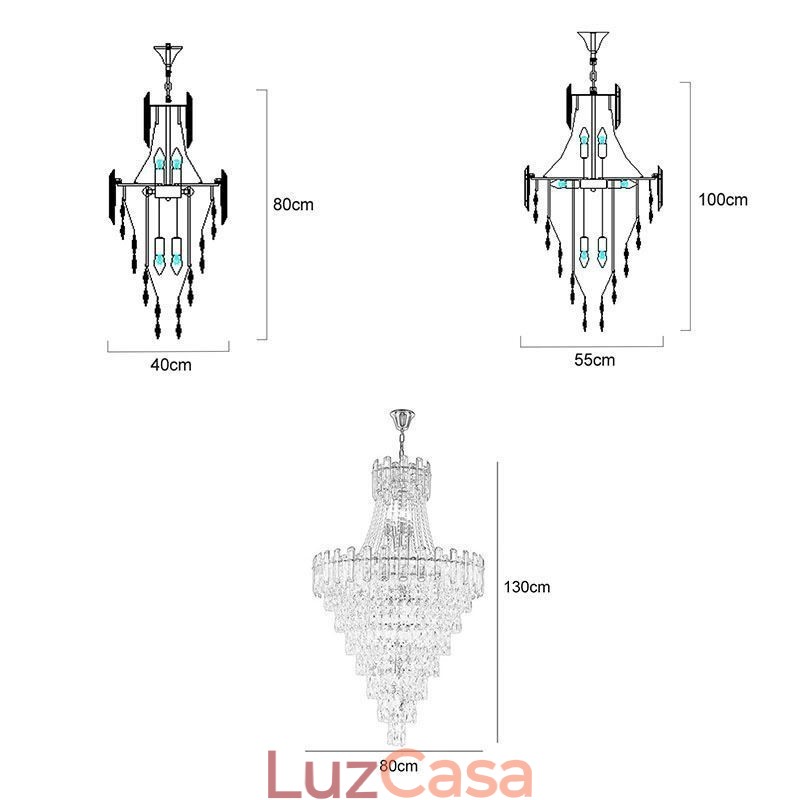 Moderno e elegante lustre pendente de cristal cônico