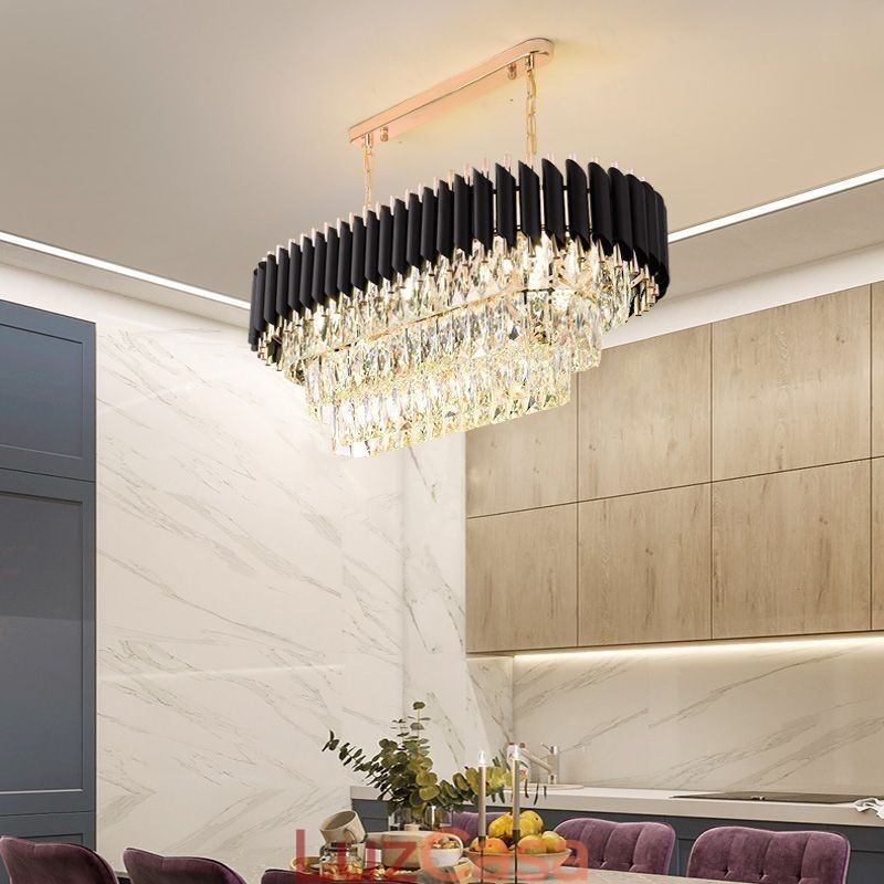 Luminária pendente de cristal oval para teto