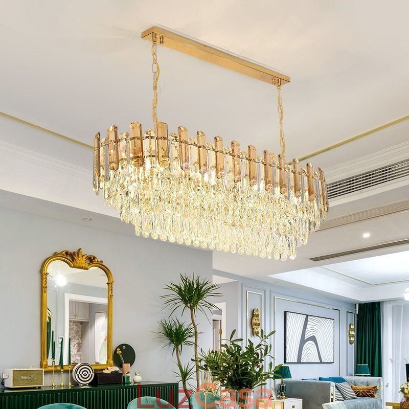 Luminária pendente de cristal moderna oval para teto