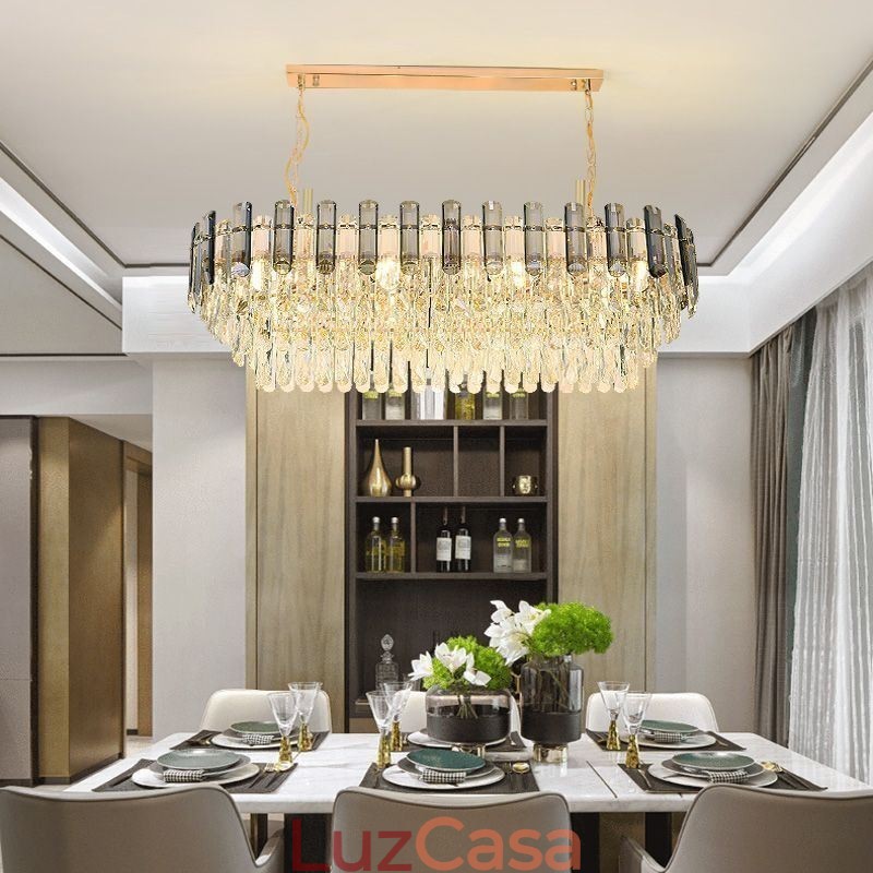 Luminária pendente de cristal moderna oval para teto