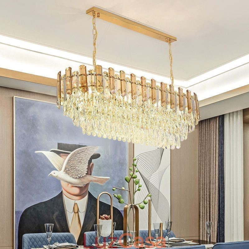 Luminária pendente de cristal moderna oval para teto