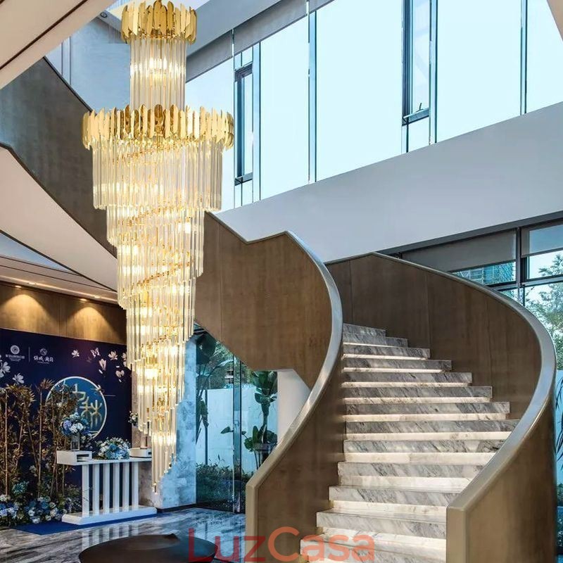 Luminária pendente europeia de cristal para escada, hall de entrada