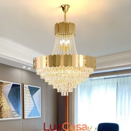 Luminária de teto pendente moderna de cristal dourado K9