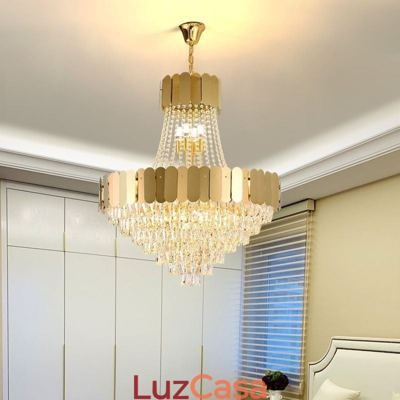 Luminária de teto pendente moderna de cristal dourado K9