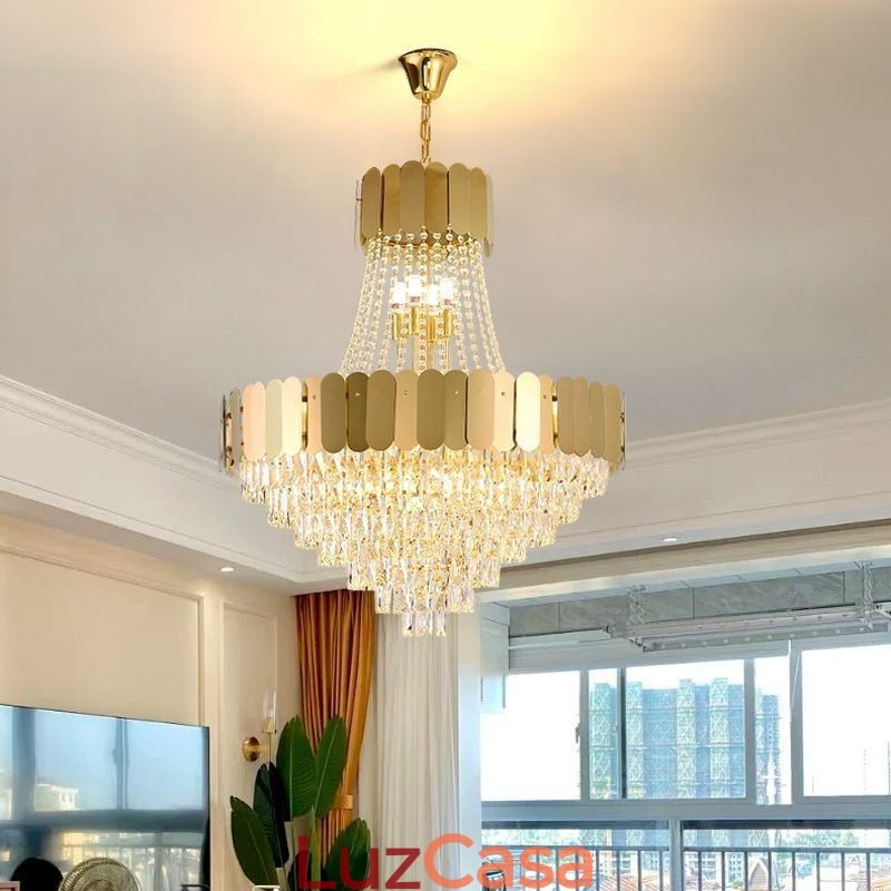 Luminária de teto pendente moderna de cristal dourado K9