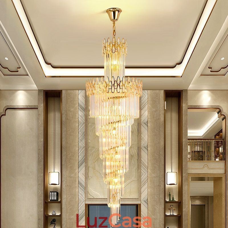 Escadas de luz pendente de teto alto de cristal europeu