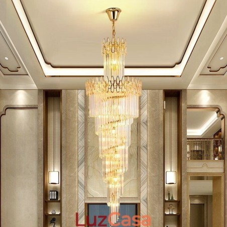 Escadas de luz pendente de teto alto de cristal europeu Escadas de luz pendente de teto alto de cristal europeu