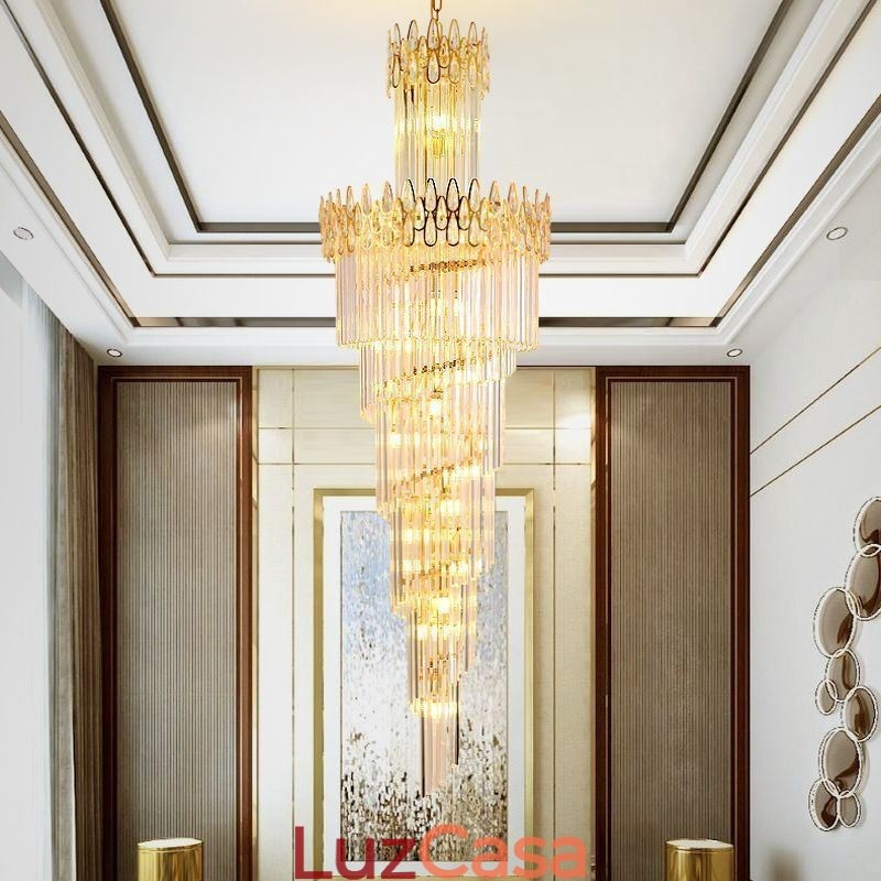 Escadas de luz pendente de teto alto de cristal europeu
