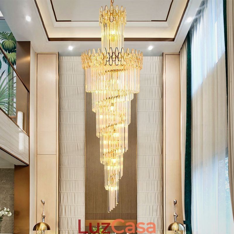 Escadas de luz pendente de teto alto de cristal europeu