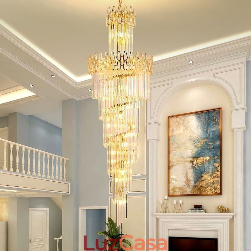 Escadas de luz pendente de teto alto de cristal europeu