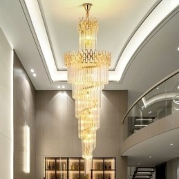 Escadas de luz pendente de teto alto de cristal europeu