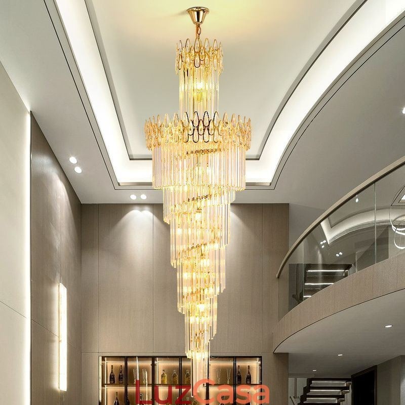 Escadas de luz pendente de teto alto de cristal europeu