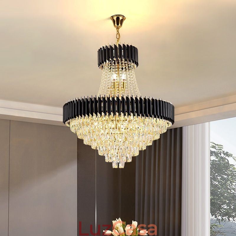 Luminária pendente de cristal moderna, luminária de teto redonda, luzes suspensas