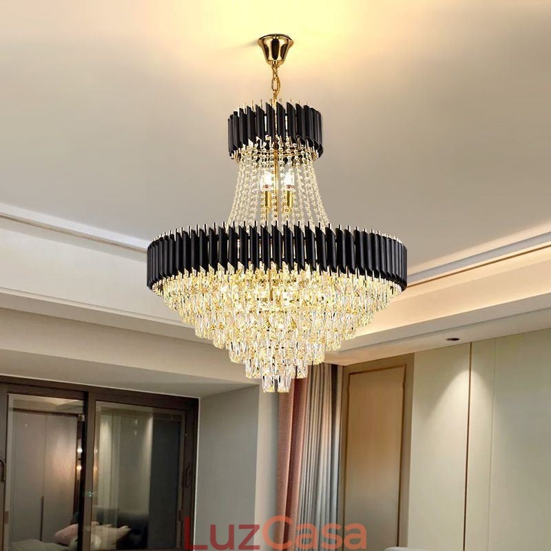 Luminária pendente de cristal moderna, luminária de teto redonda, luzes suspensas