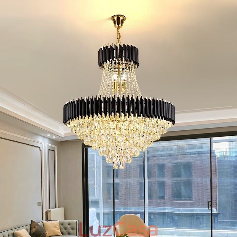 Luminária pendente de cristal moderna, luminária de teto redonda, luzes suspensas