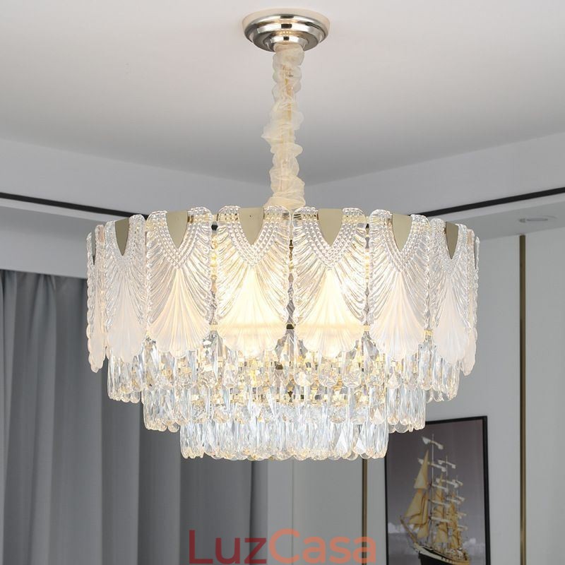 Luminária pendente de cristal com renda redonda para teto