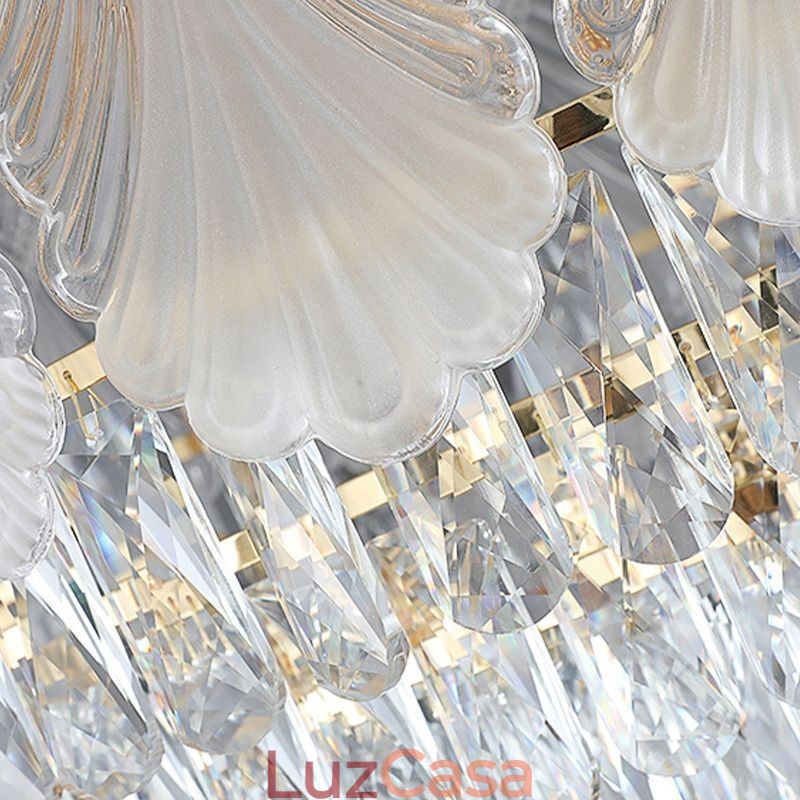 Luminária pendente de cristal com renda redonda para teto