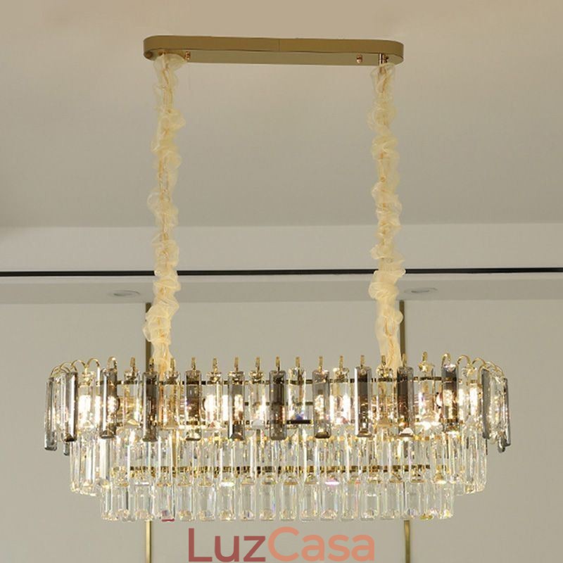Luminária pendente retangular de cristal para teto
