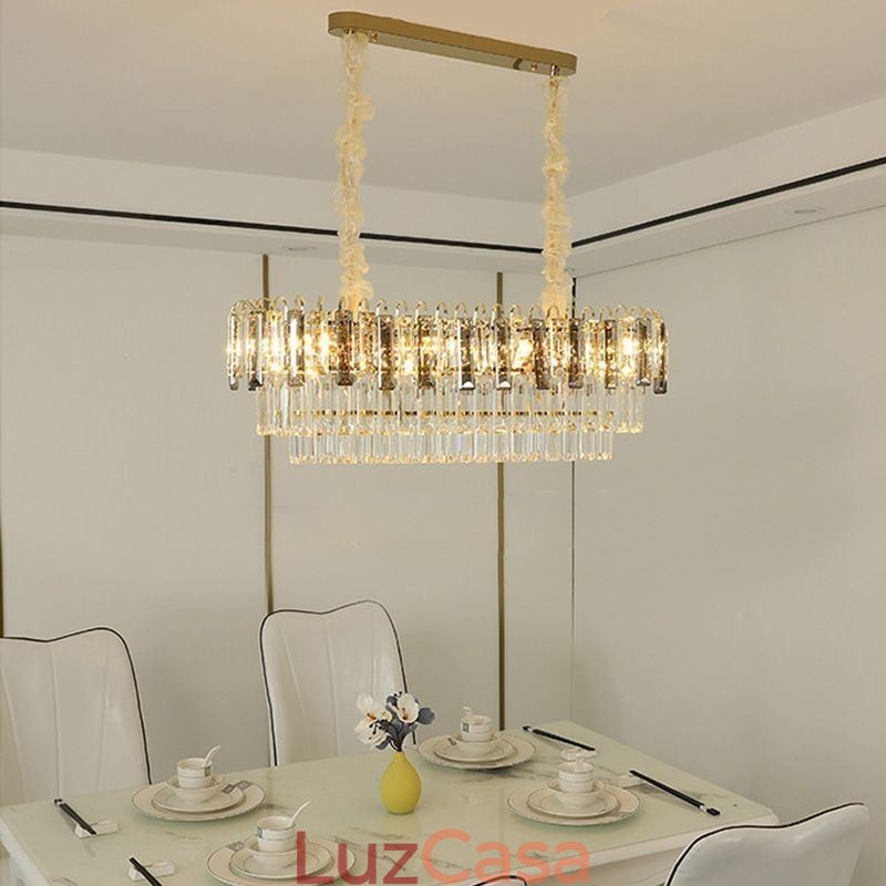 Luminária pendente retangular de cristal para teto
