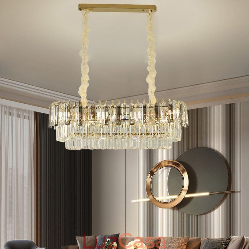 Luminária pendente retangular de cristal para teto