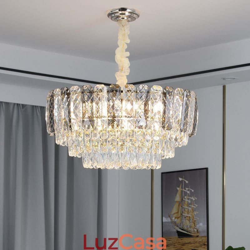 Luminária pendente europeia de cristal redonda para teto