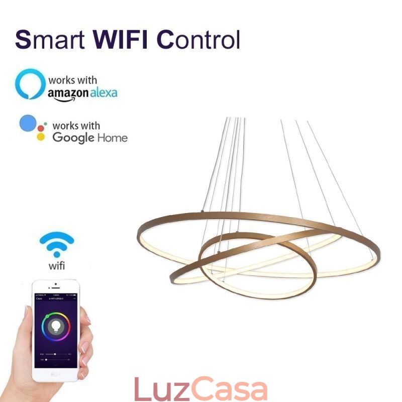 Luminária pendente moderna, lustre, iluminação de teto com 3 anéis