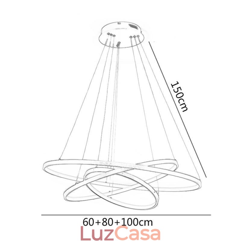 Luminária pendente moderna, lustre, iluminação de teto com 3 anéis