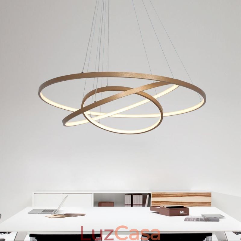 Luminária pendente moderna, lustre, iluminação de teto com 3 anéis