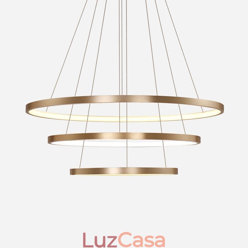 Luminária pendente moderna, lustre, iluminação de teto com 3 anéis