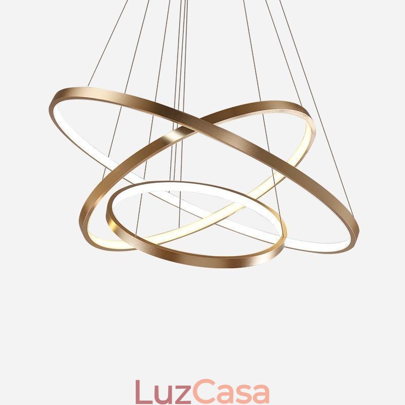 Luminária pendente moderna, lustre, iluminação de teto com 3 anéis