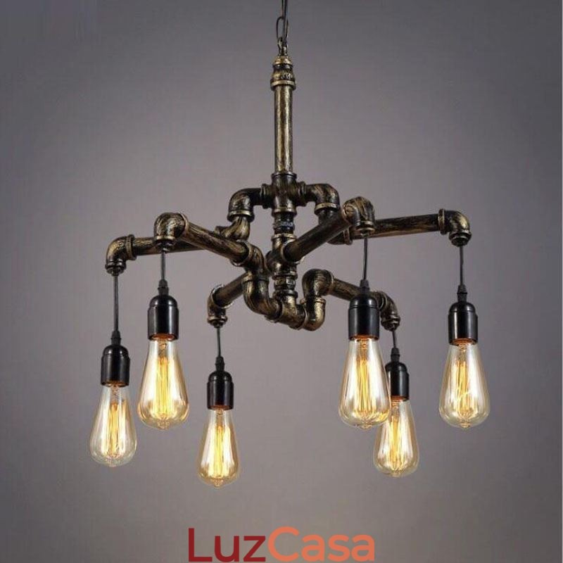 6 Luz Retro Industrial Vintage Water Pipe Pendant Light Chandelier Country Estilo Rústico