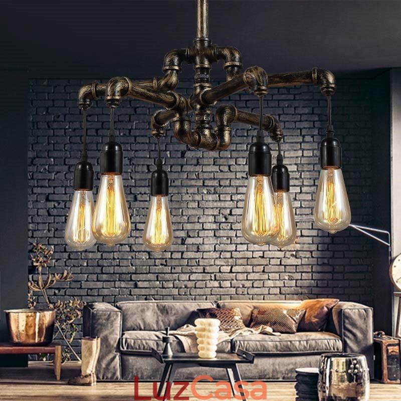 6 Luz Retro Industrial Vintage Water Pipe Pendant Light Chandelier Country Estilo Rústico