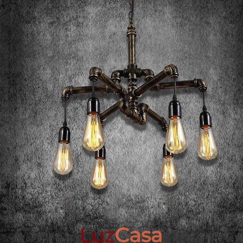 6 Luz Retro Industrial Vintage Water Pipe Pendant Light Chandelier Country Estilo Rústico