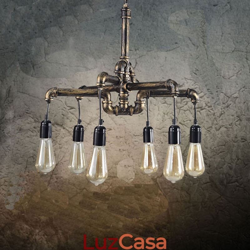 6 Luz Retro Industrial Vintage Water Pipe Pendant Light Chandelier Country Estilo Rústico