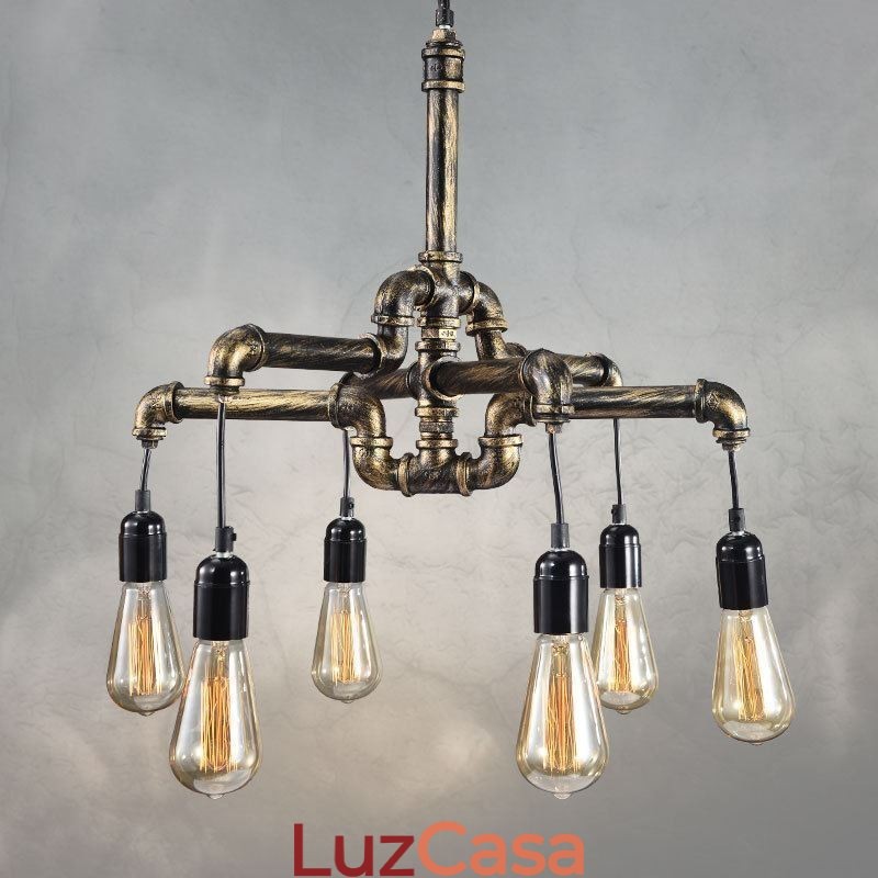 6 Luz Retro Industrial Vintage Water Pipe Pendant Light Chandelier Country Estilo Rústico