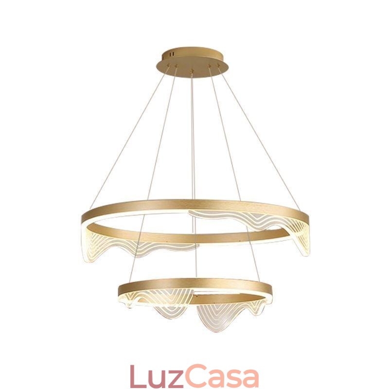 Luminária pendente Golden Wave Ripple, luminária de teto com 2 luzes