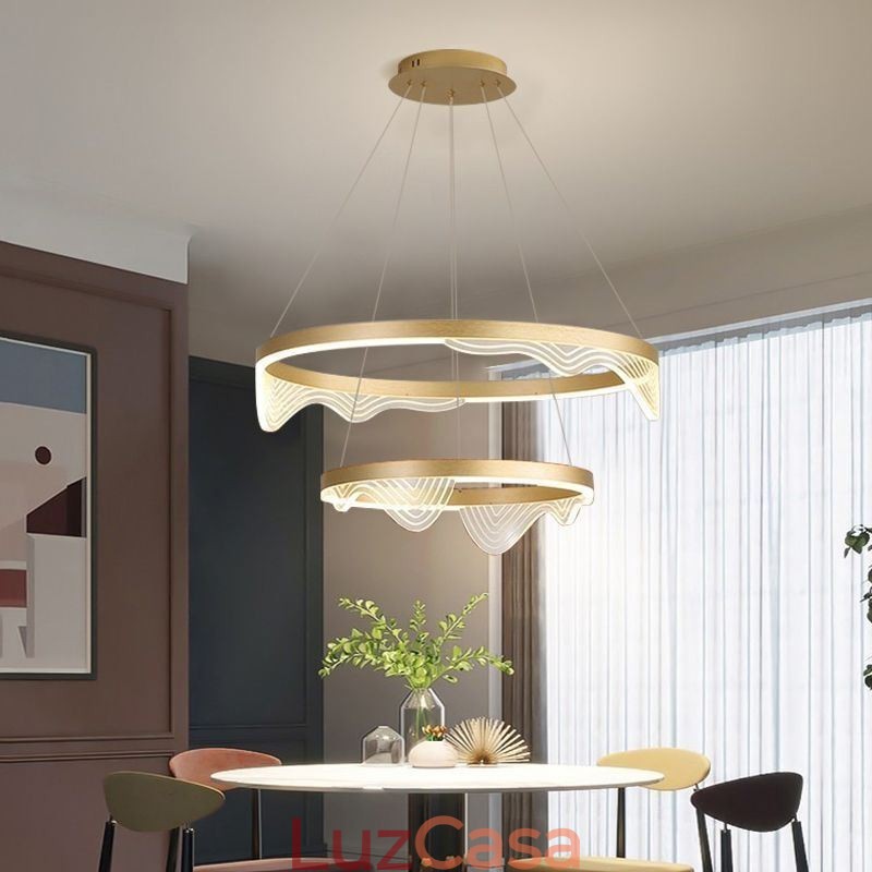 Luminária pendente Golden Wave Ripple, luminária de teto com 2 luzes
