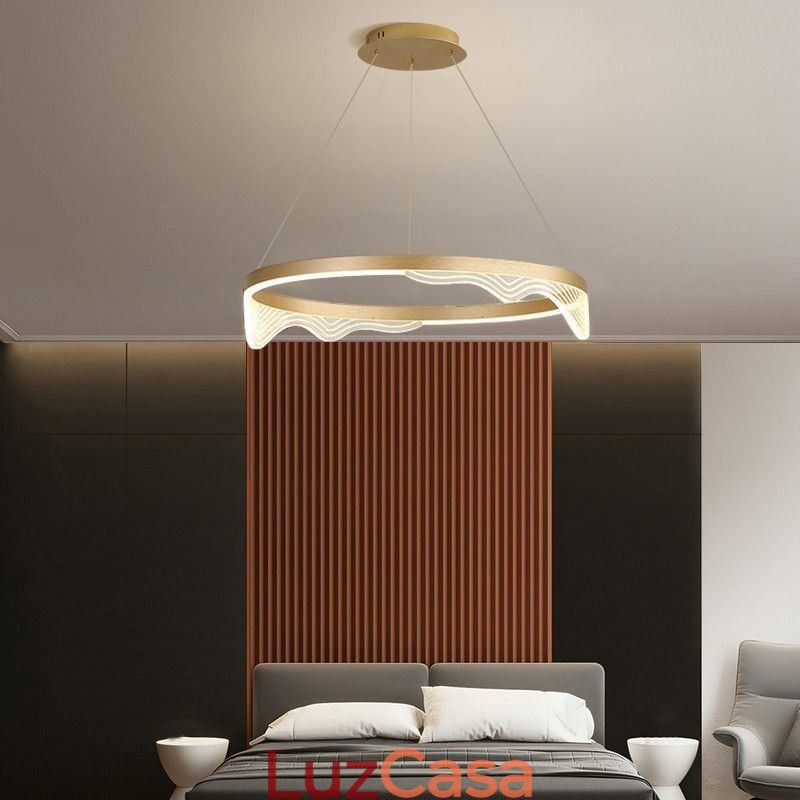 Luminária pendente nórdica de alumínio, luz suspensa com ondas douradas e ondulações