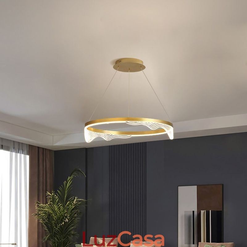 Luminária pendente nórdica de alumínio, luz suspensa com ondas douradas e ondulações