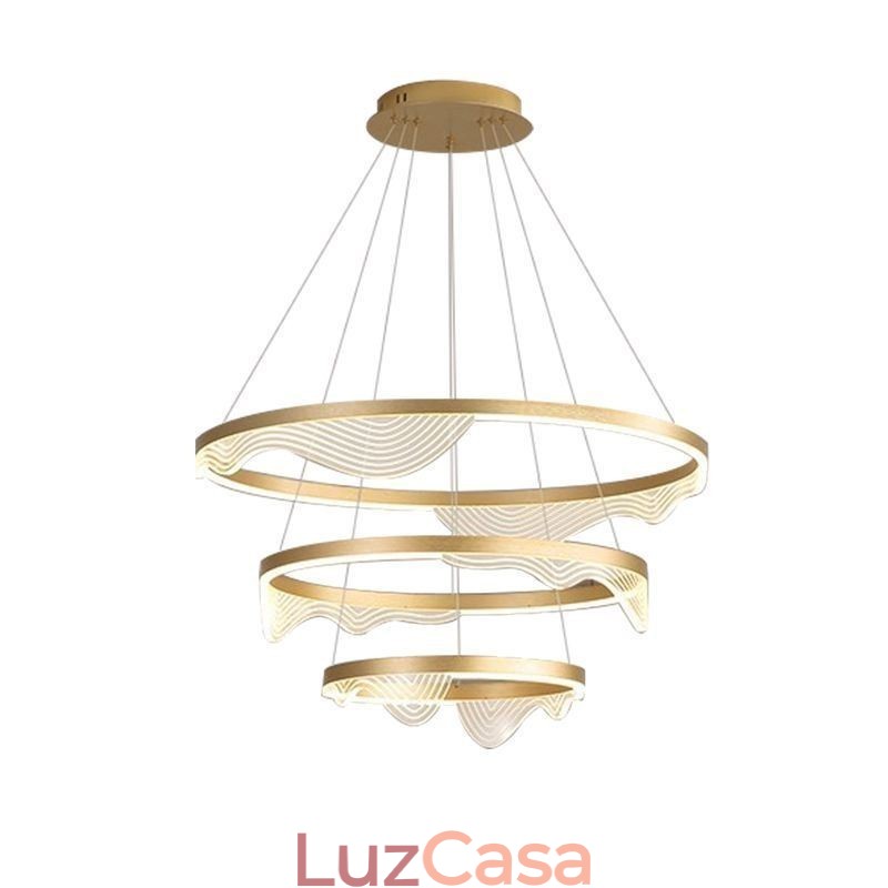 Luminária pendente Golden Wave Ripple Luz suspensa 3 luzes