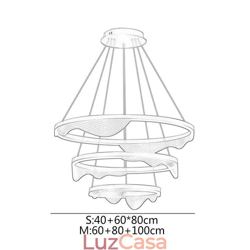 Luminária pendente Golden Wave Ripple Luz suspensa 3 luzes