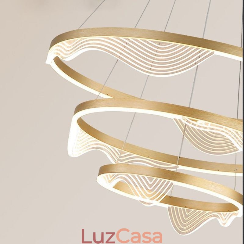 Luminária pendente Golden Wave Ripple Luz suspensa 3 luzes