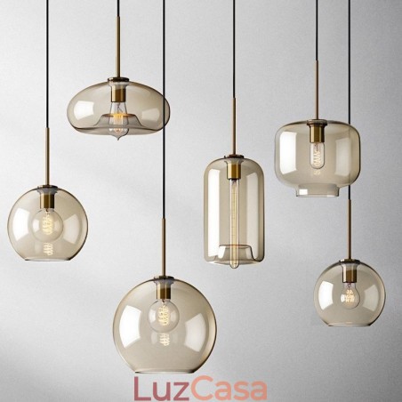 Luminária pendente de vidro minimalista cor conhaque luminária decorativa de vidro Luminária pendente de vidro minimalista cor conhaque luminária decorativa de vidro