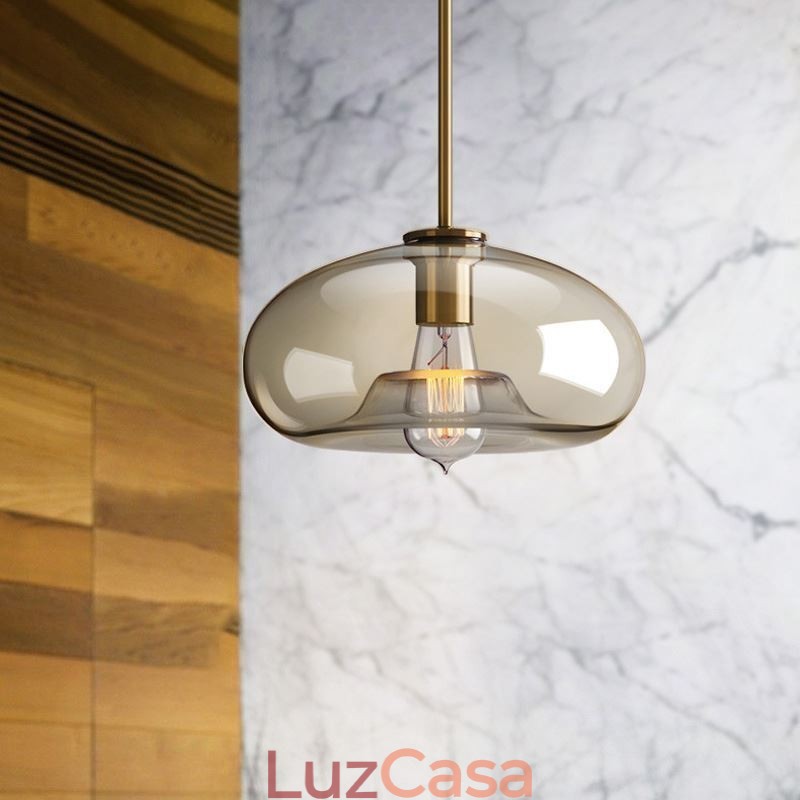 Luminária pendente de vidro minimalista cor conhaque luminária decorativa de vidro