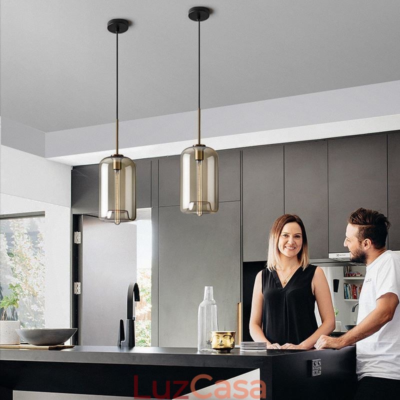 Luminária pendente de vidro minimalista cor conhaque luminária decorativa de vidro