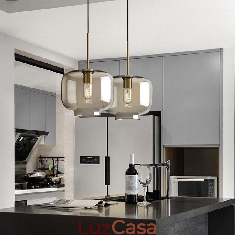 Luminária pendente de vidro minimalista cor conhaque luminária decorativa de vidro