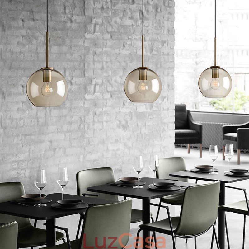 Luminária pendente de vidro minimalista cor conhaque luminária decorativa de vidro
