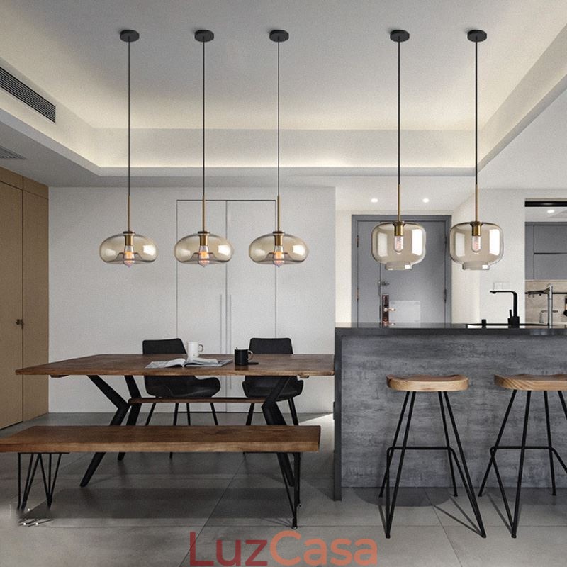 Luminária pendente de vidro minimalista cor conhaque luminária decorativa de vidro