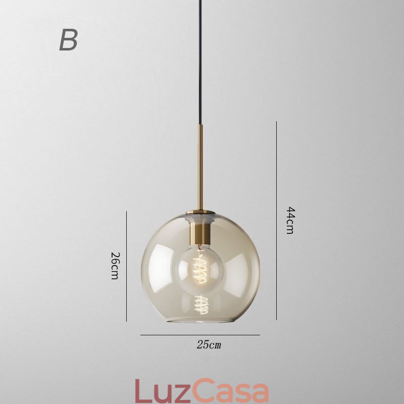 Luminária pendente de vidro minimalista cor conhaque luminária decorativa de vidro