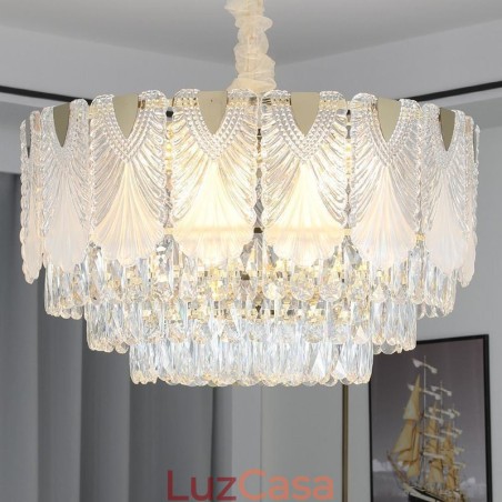 Luminária pendente de cristal com renda redonda para teto